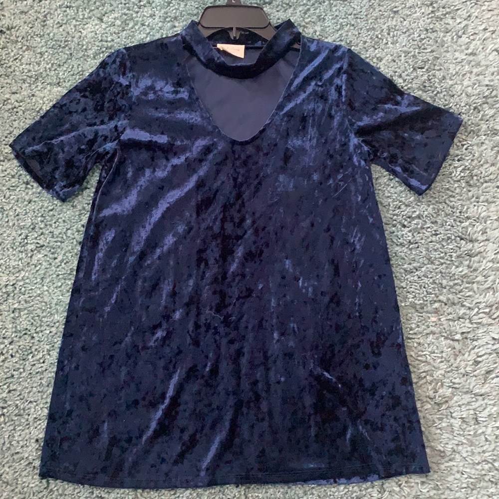 143 Story velvet navy short sleeve top